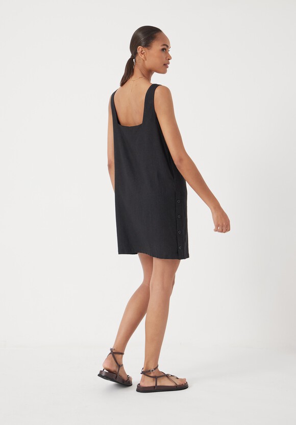 Square Neck Linen Blend Mini Dress
