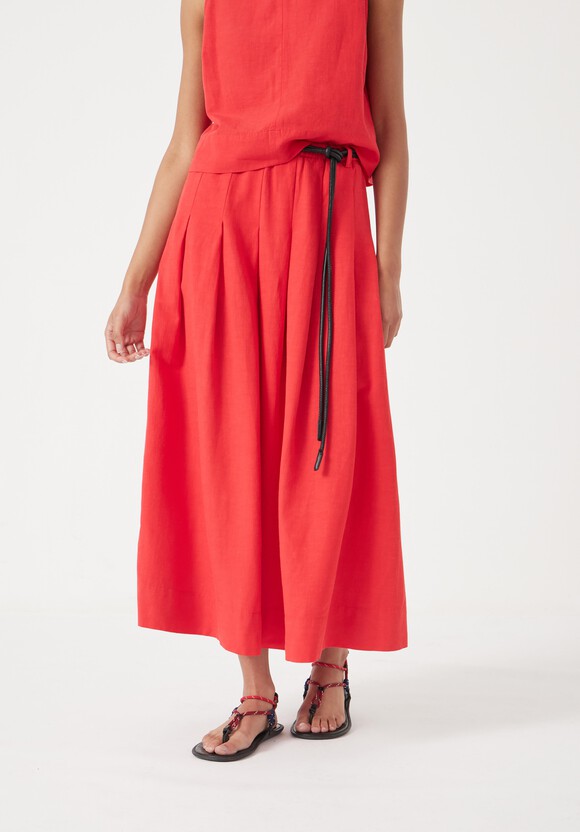 Ivy Pleated Linen Blend Midi Skirt