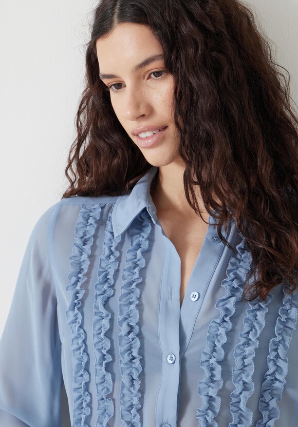 Long Sleeve Ruffle Sheer Shirt