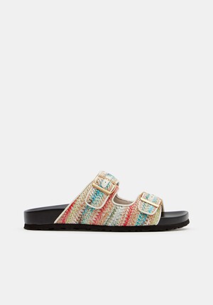 Raffia Buckle Footbed Sandals