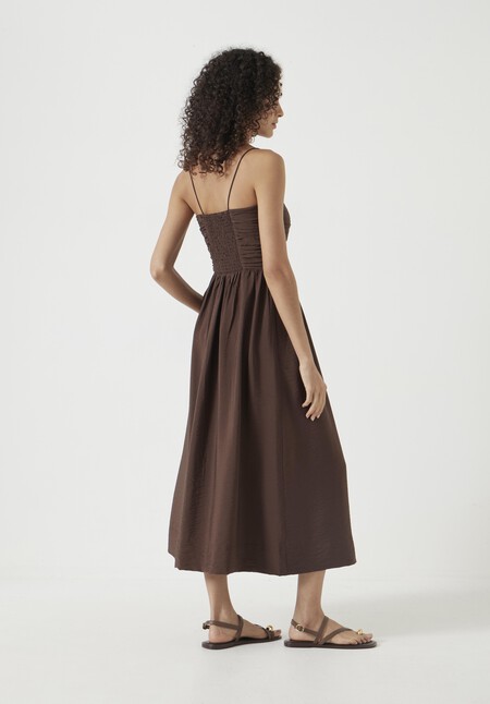 Air Flow Thin Strap Gathered Midi Dress
