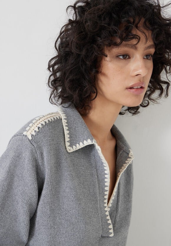 Whipstitch Collar Cotton Jumper