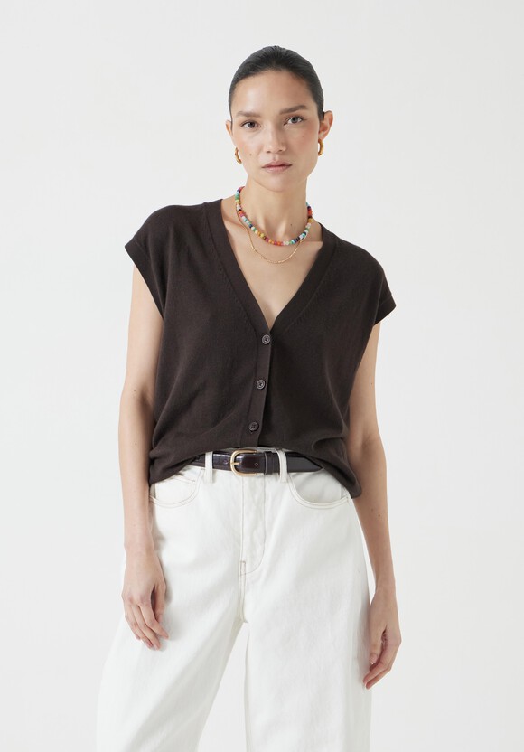 Fine Knit Button Front Vest Top