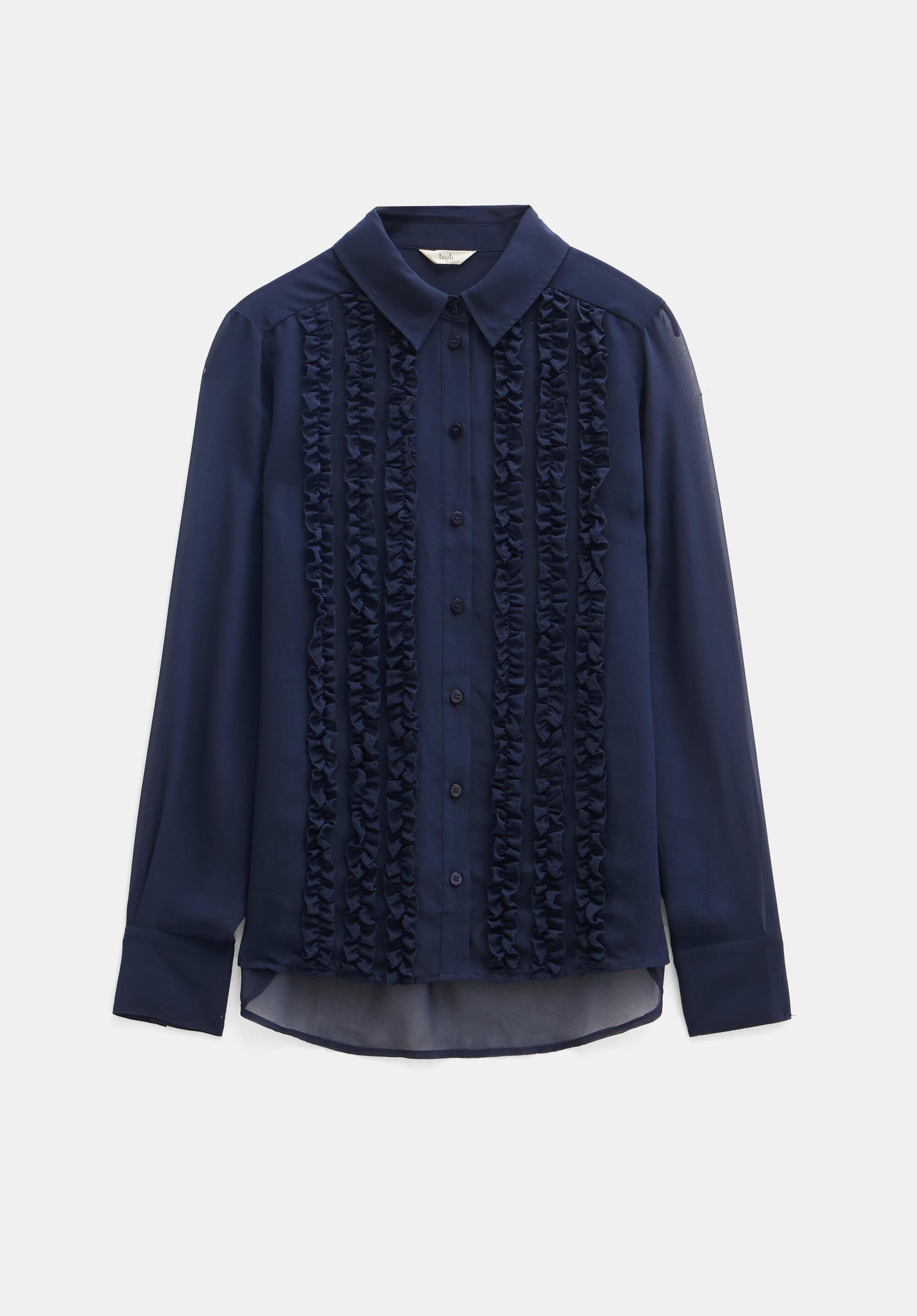 Chiffon Ruffle Blouse | Navy Blue | hush