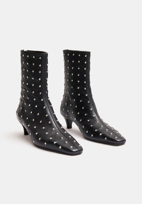Diamante Studded Leather Ankle Boots