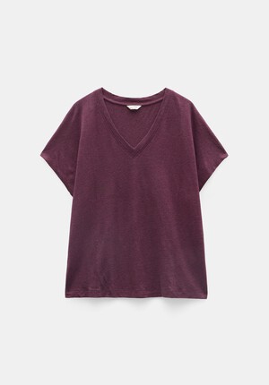 Rosalia Linen Blend V Neck T-Shirt