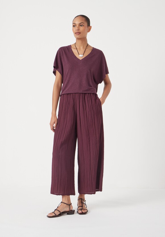 Crinkle Wide Leg Cropped Trousers