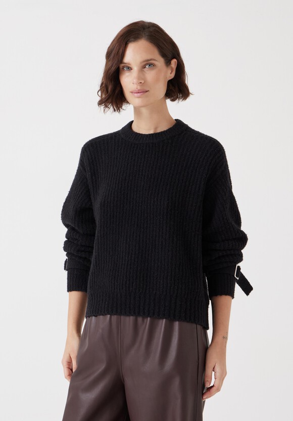 Tie and Buckle Detail Textured Knitted Jumper