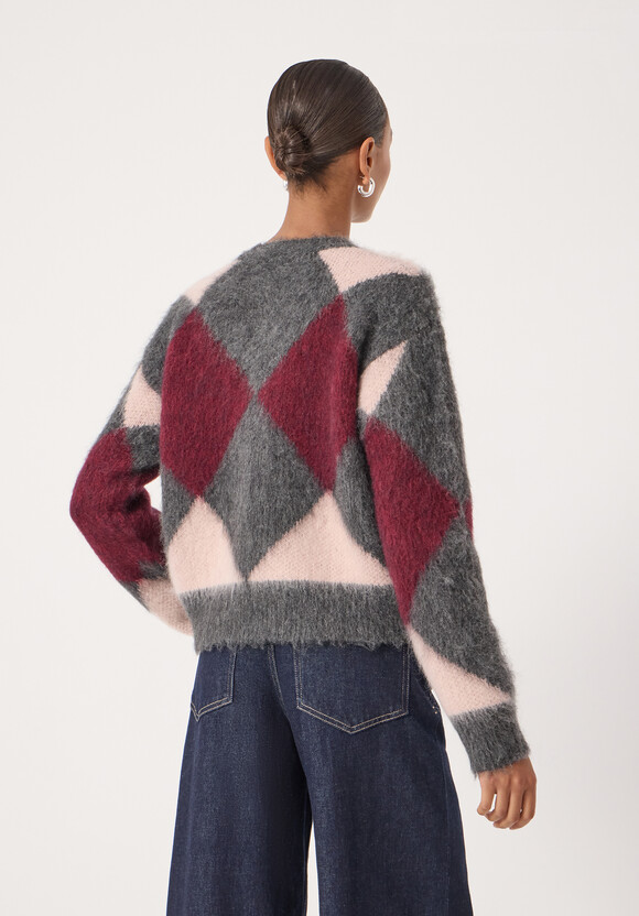 Brushed Argyle Alpaca Blend Cardigan