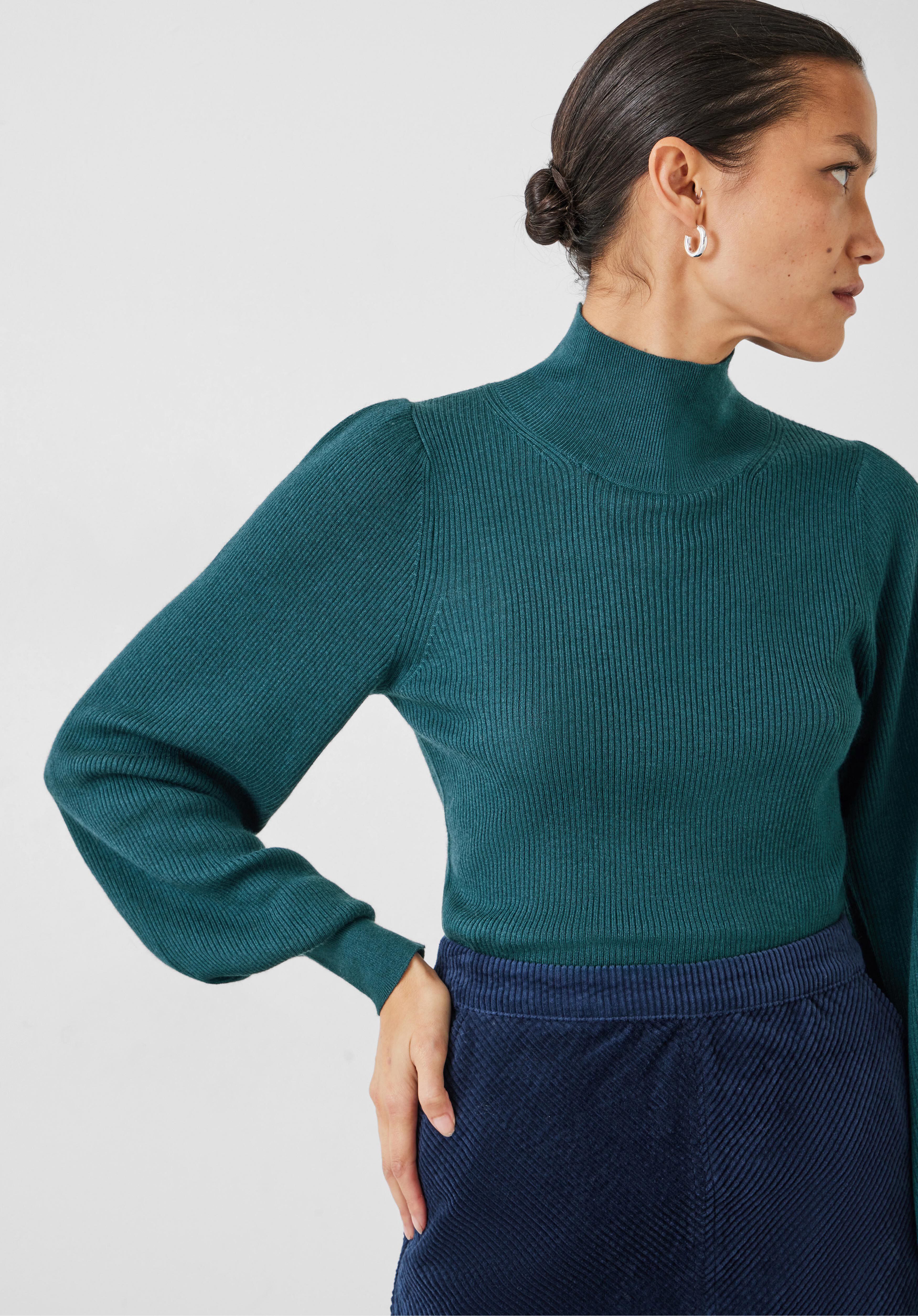 Ribbed Sleeve Roll Neck Jumper Deep Teal hush