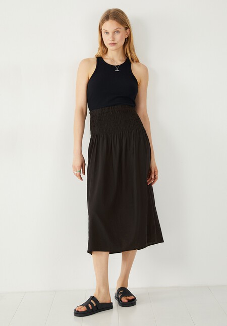 Shirred Midi Skirt