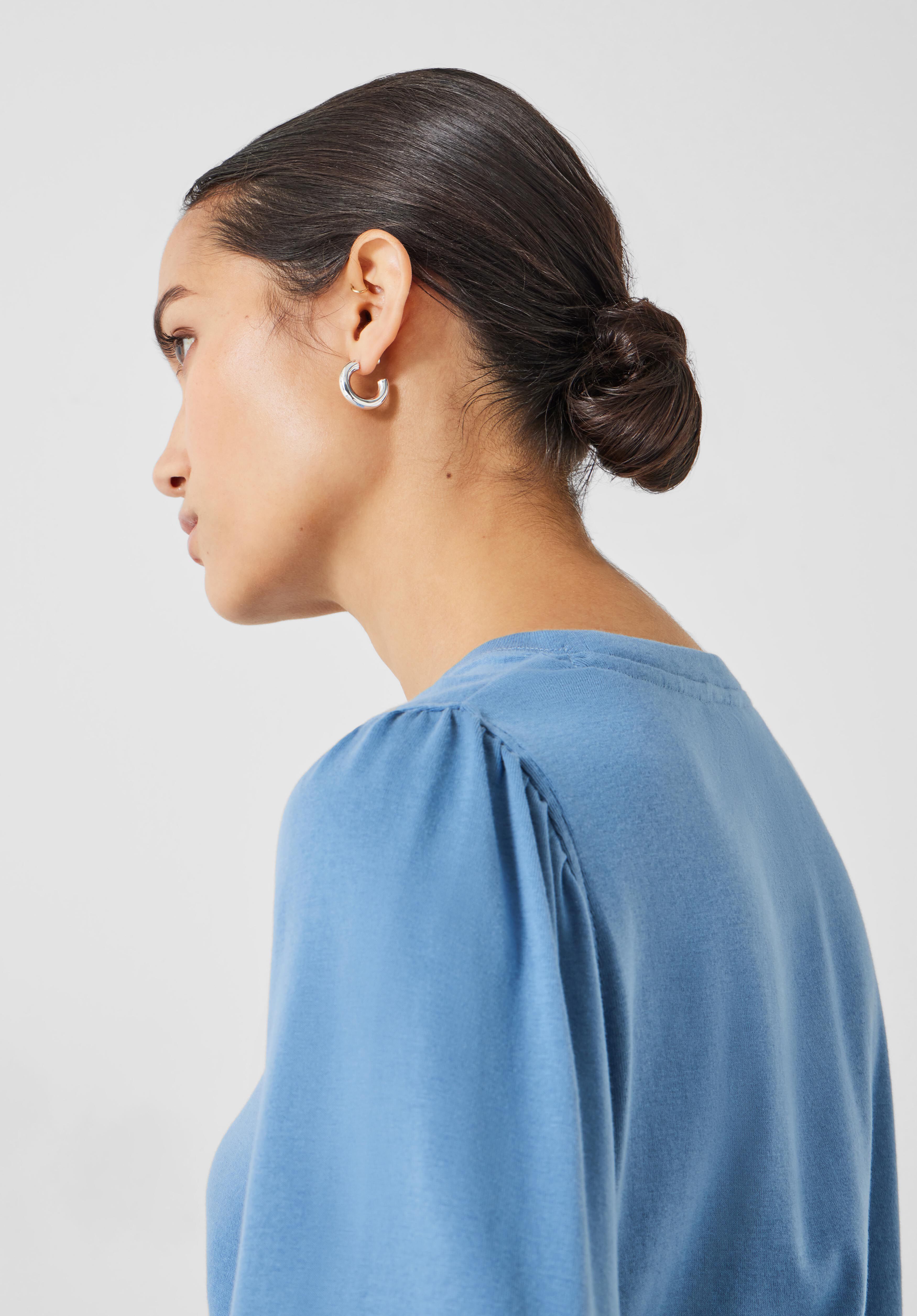 Emily Puff Sleeve Jersey Top | Dusty Blue | hush