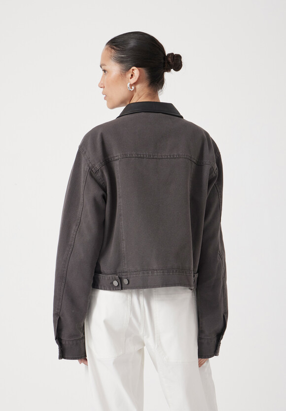Leather Collar Cropped Jacket