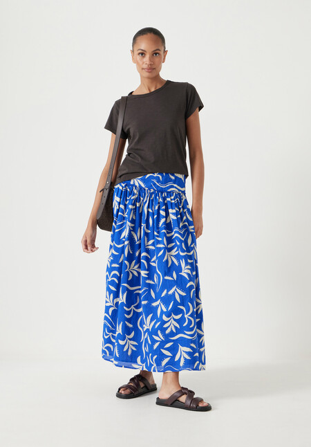 Printed Midi Gathered Detail Skirt