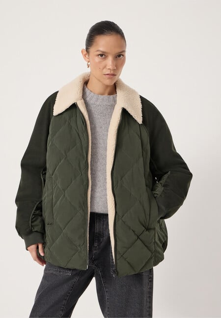 Teddy Collar Quilt Mix Jacket