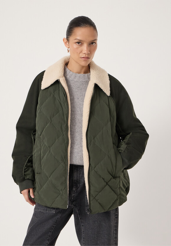 Teddy Collar Quilt Mix Jacket