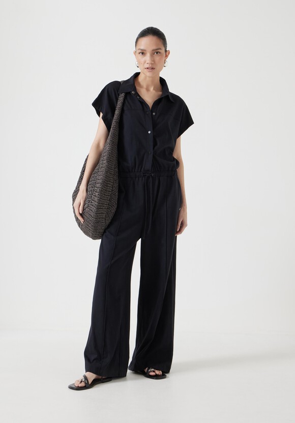 Short Sleeve Wide Leg Jersey Jumpsuit