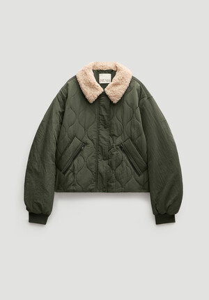 Teddy Collar Quilted Bomber