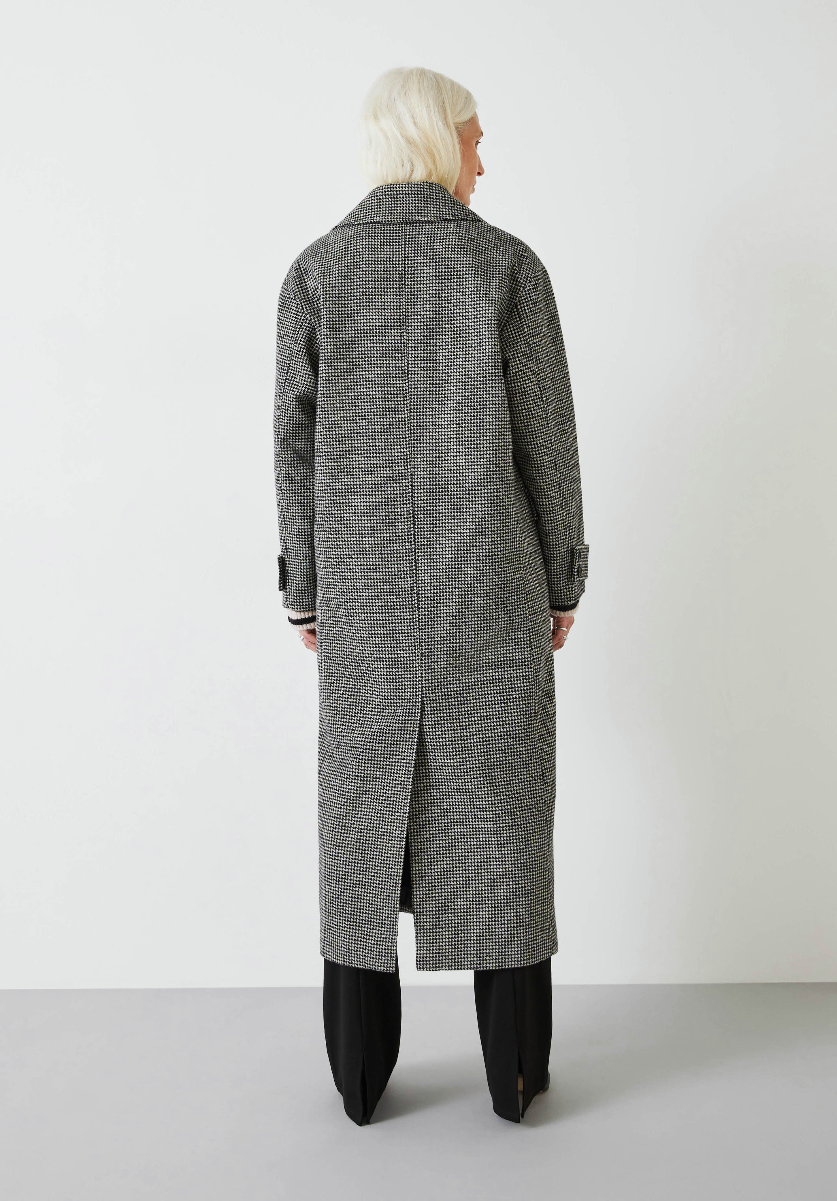 Rose Check Double Breasted Wool Blend Coat Black hush