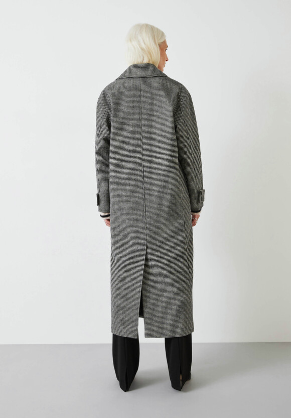 Rose Check Double Breasted Wool Blend Coat