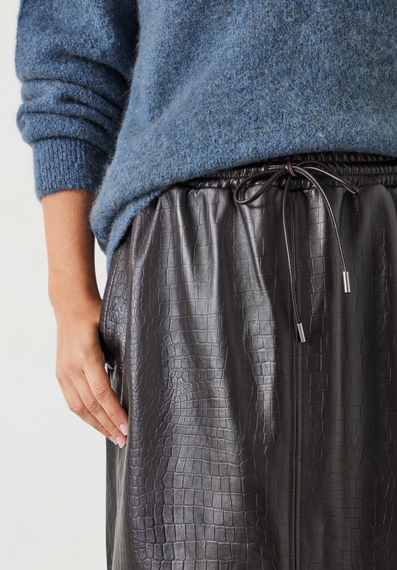 Crocodile Embossed Leather Midi Skirt