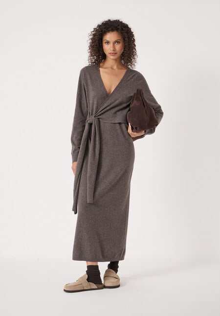 Merino V-Neck Tie Detail Dress