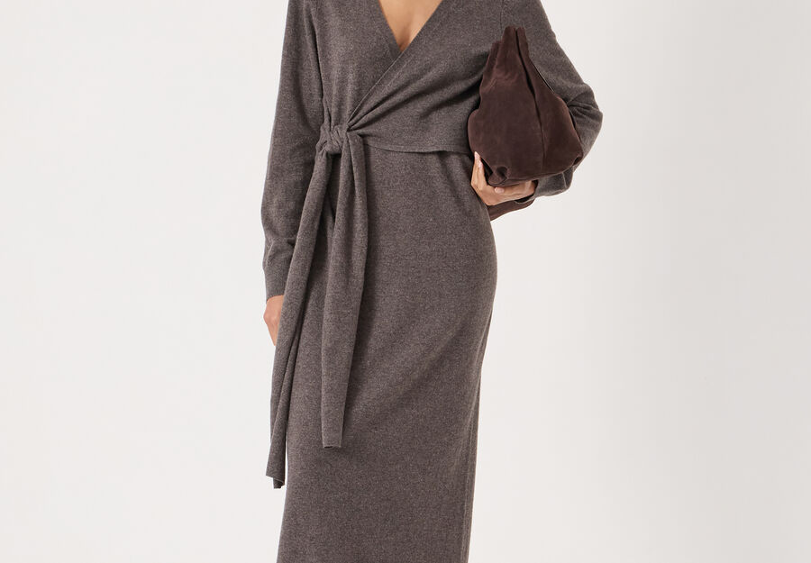 Merino V-Neck Tie Detail Dress