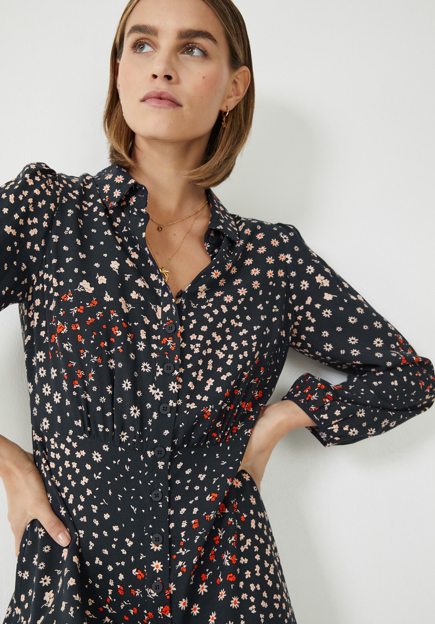 Millie Midi Shirt Dress Floral Patchwork Navy hush
