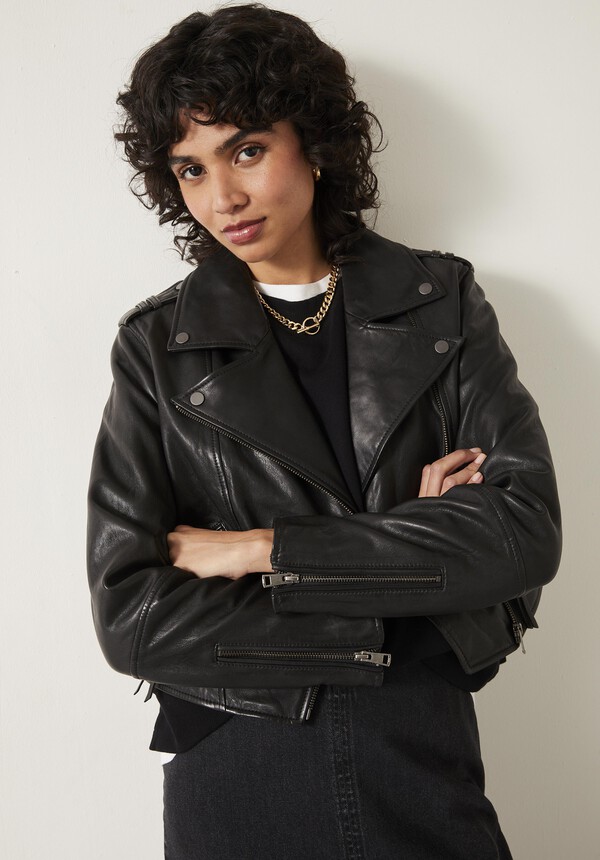 Jet Cropped Leather Biker Jacket