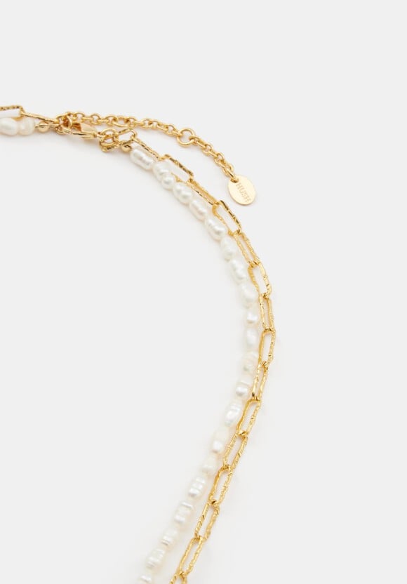 Hadley Hammered Pearl and Chain Necklace