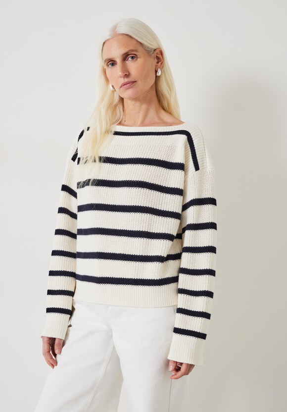 Aubrey Ribbed Boat Neck Cotton Jumper