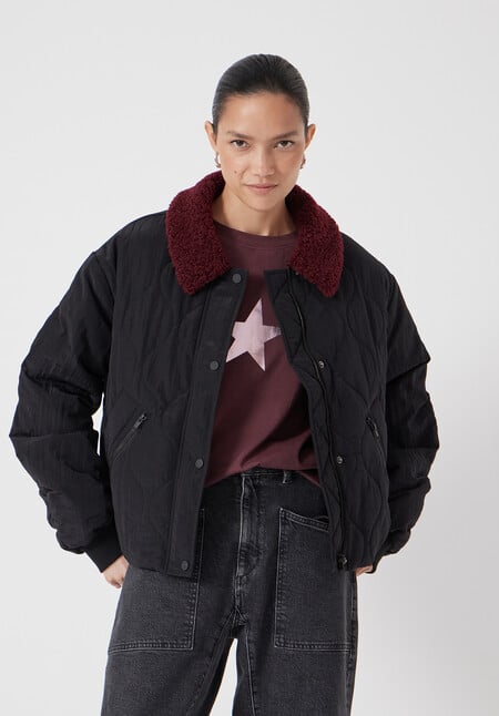 Teddy Collar Quilted Bomber