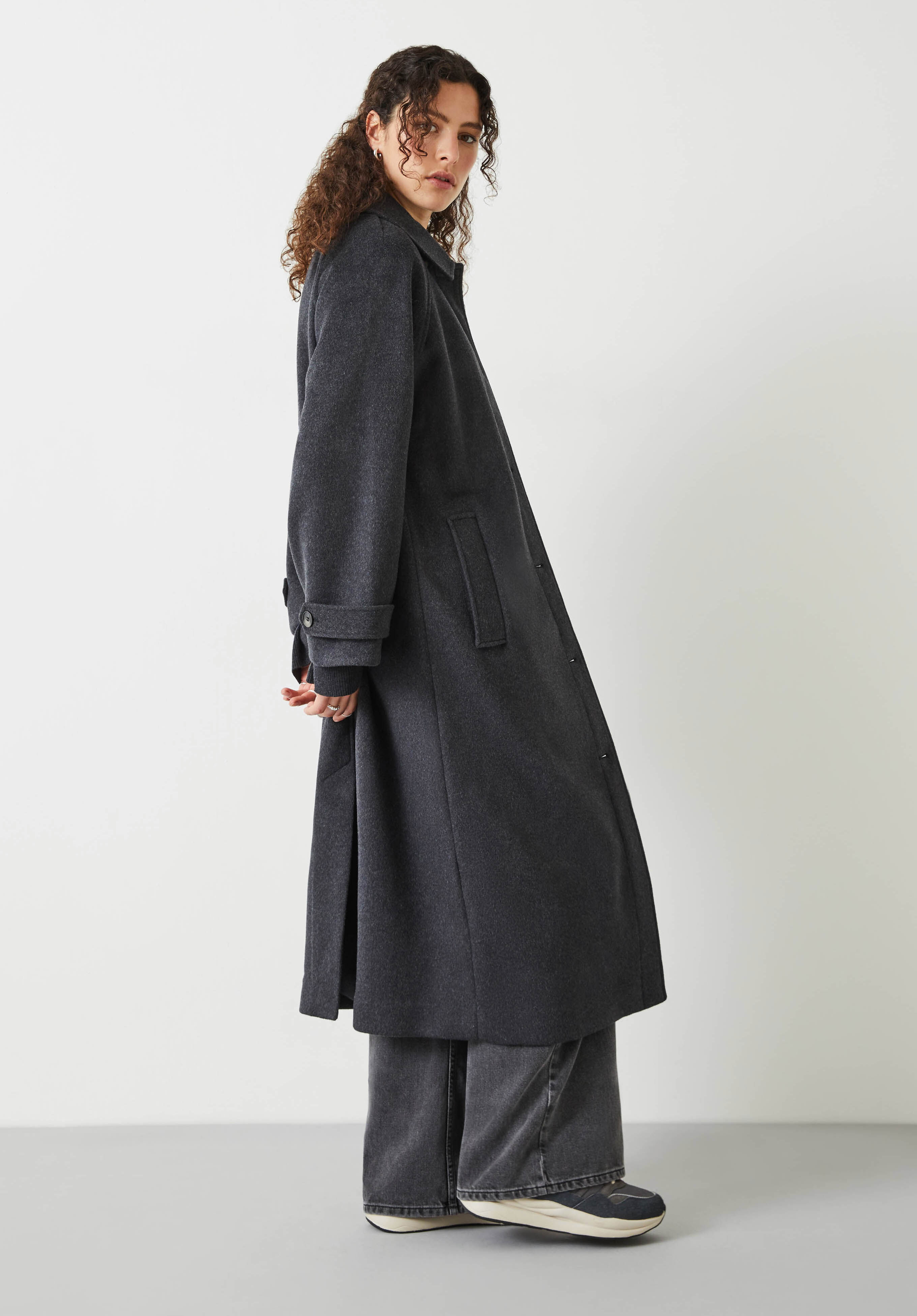 Marlowe Relaxed Raglan Wool Blend Coat Charcoal Marl hush