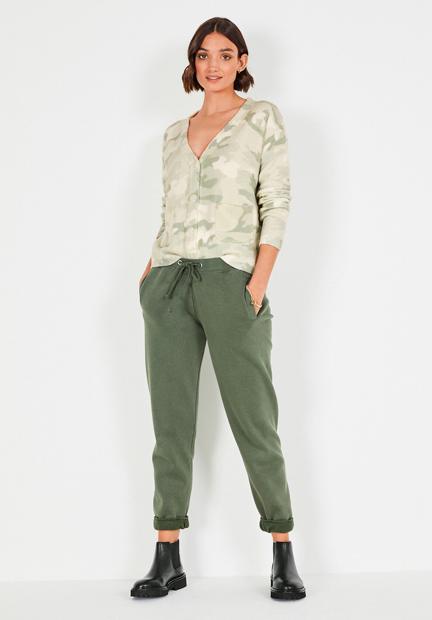 Rumi Printed Cardigan V Neck Cardigan soft khaki camo hush