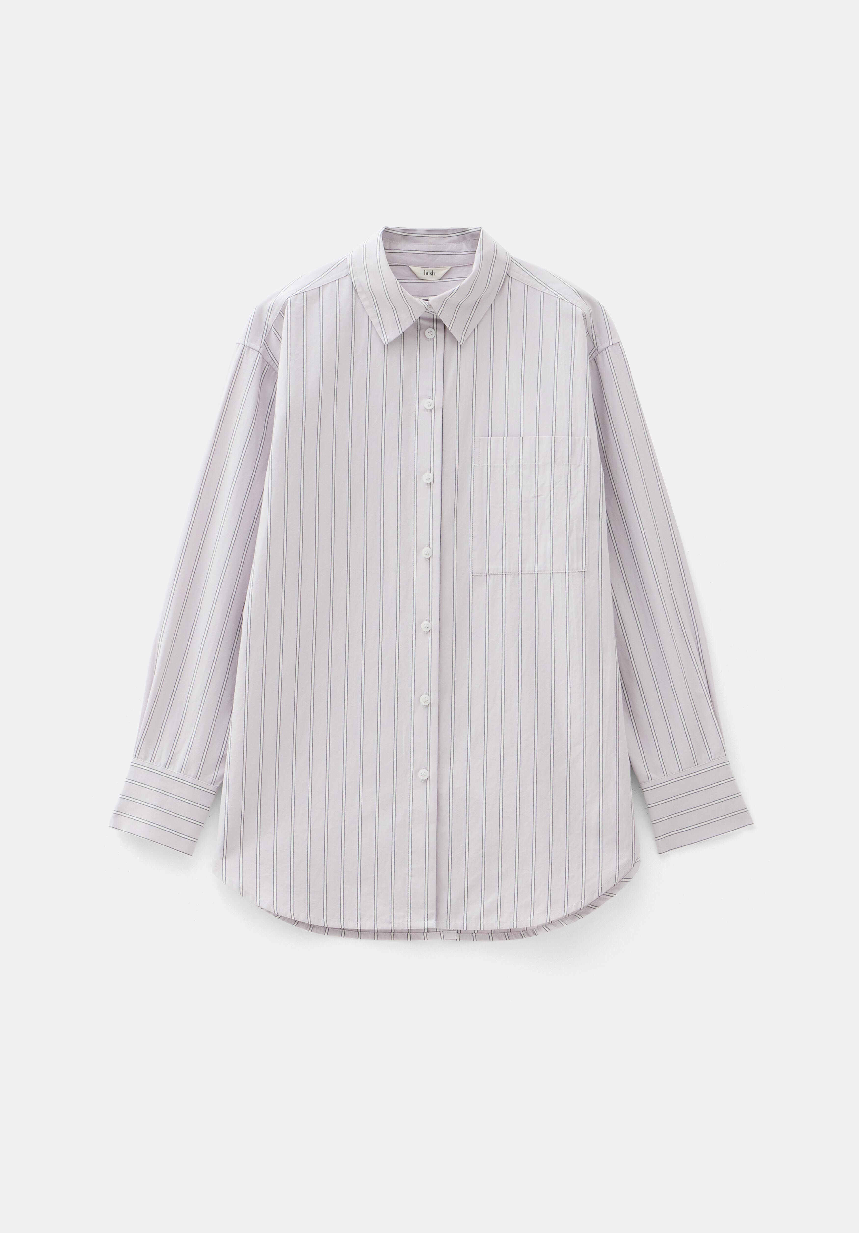 Lilian Oversized Stripe Shirt | White and Lilac Stripe | hush