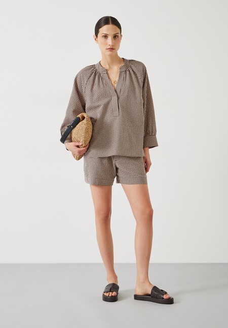 Rhea Cotton Crinkle Gingham Top