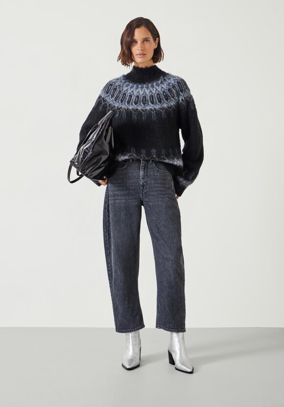 Ebony Brushed Yoke Fairisle Jumper with Mohair