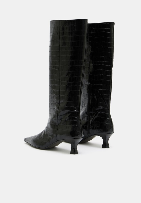 Katlynn Leather Kitten Heel Knee Boots