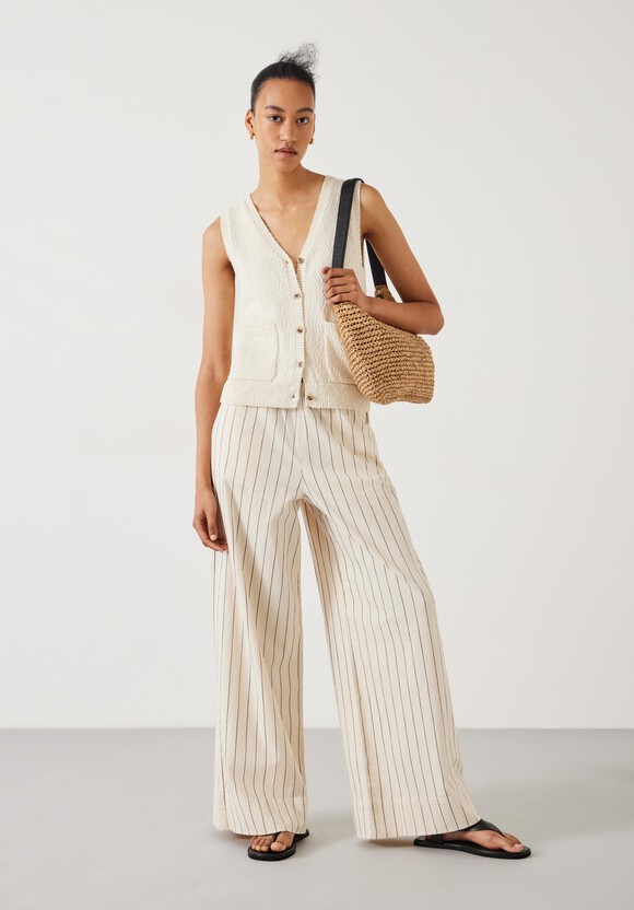 Elissia Striped Cotton Wide Leg Trousers