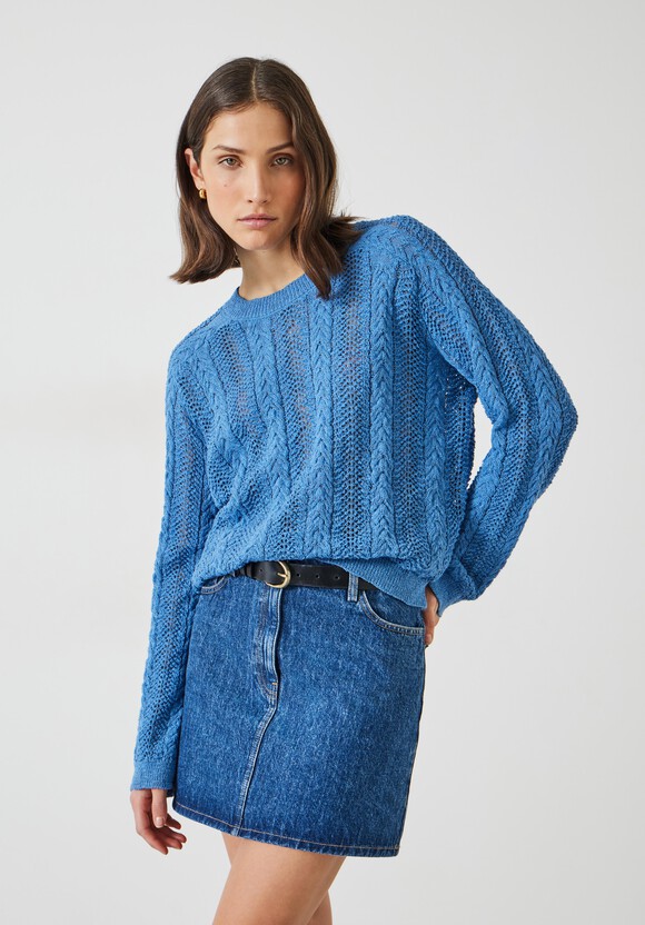 Dot Open Stitch Cable Crew Jumper