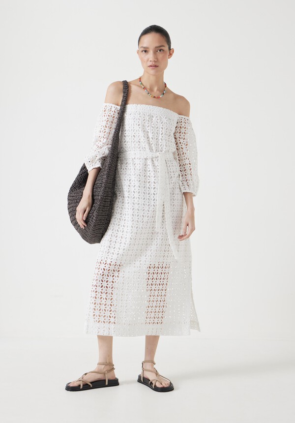 Broderie Off Shoulder Midi Dress
