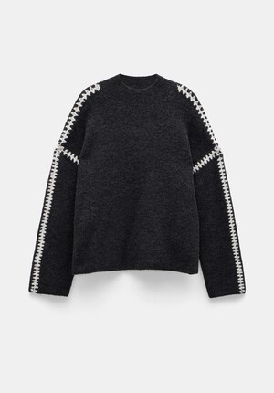 Celine Contrast Stitch Wool Blend Jumper