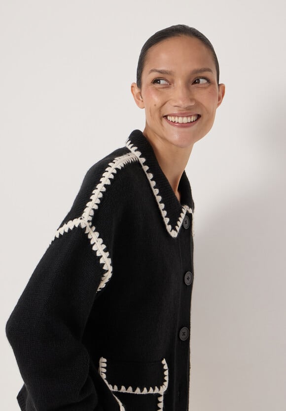 Wool Blend Whipstitch Trim Shirt Jacket