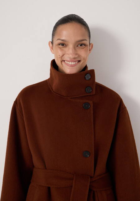Pure Wool Double Faced Funnel Neck Belted Coat