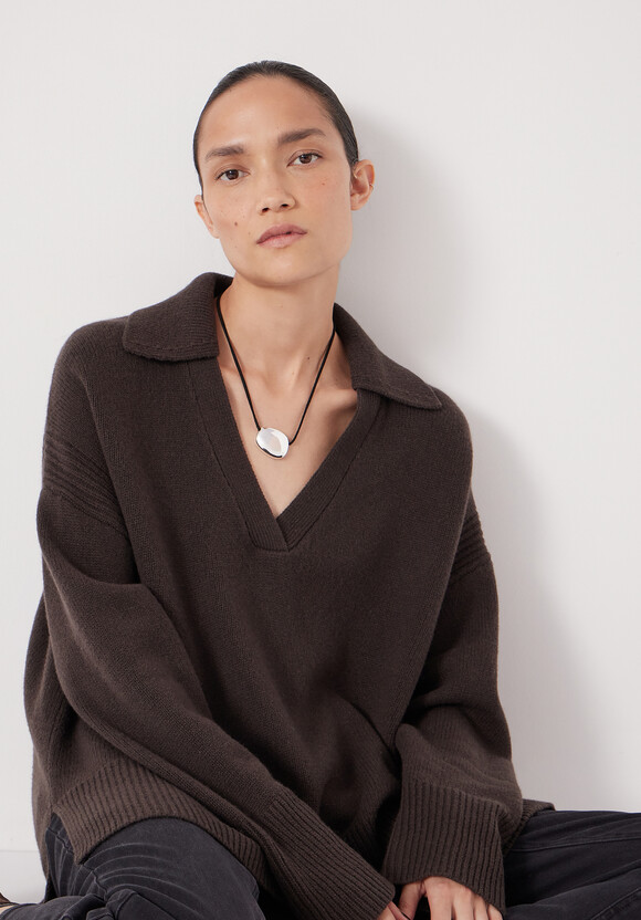 Collar Long Line Merino Jumper