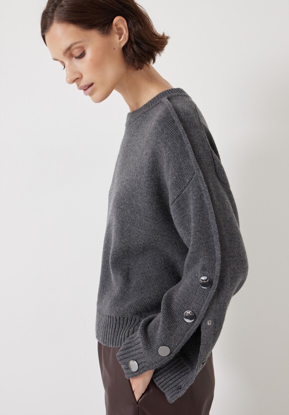 Popper Sleeve Crew Knitted Jumper