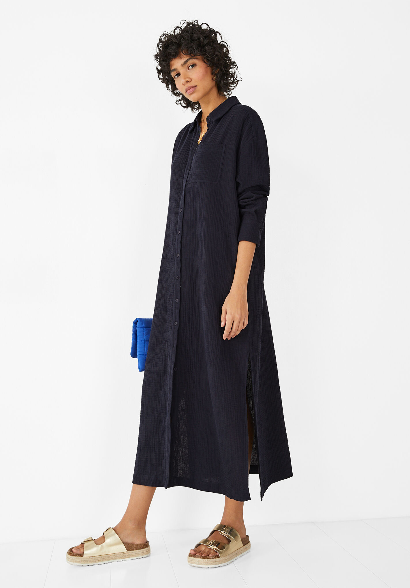 Georgie Textured Shirt Midi Dress Midnight Navy hush
