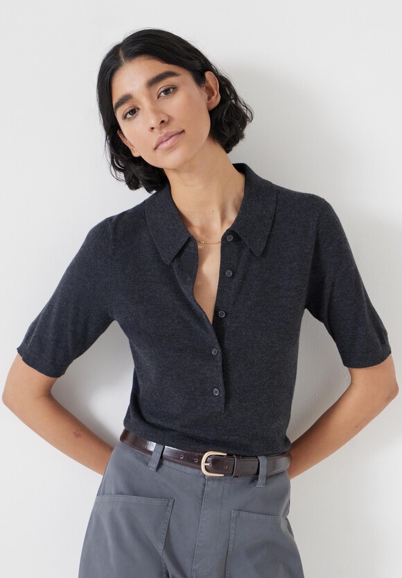 Fine Knit Short Sleeve Polo Top