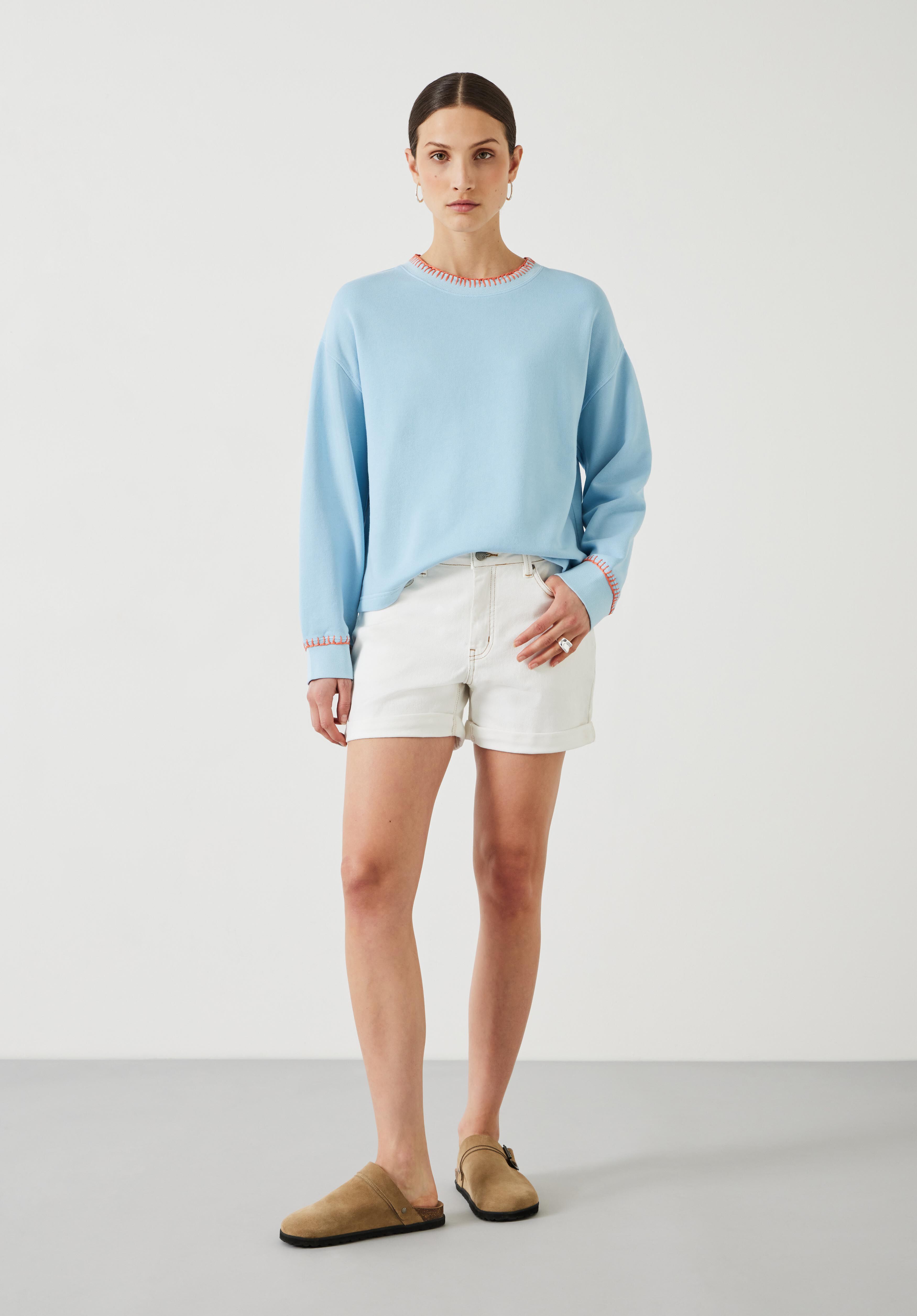Phoebe Relaxed Contrast Stitch Sweatshirt Blue Bell hush