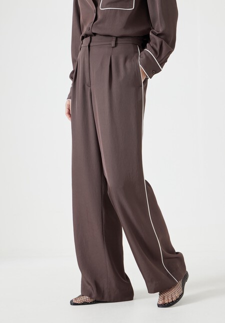 Carys Piping Detail Wide Leg Trousers